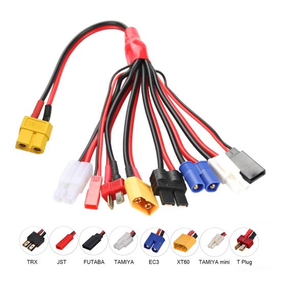 HTRC 8 in 1 RC Lipo Battery Charger Adapter Connector Splitter Cable JST T Plug XT60 EC3 Futaba Tamiya Trx Tamiya Mini