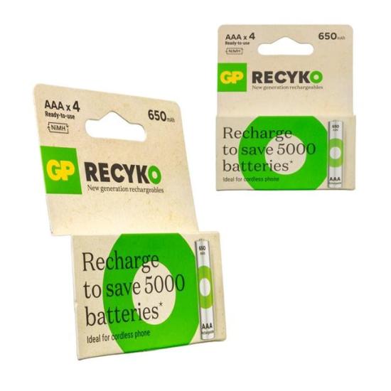 GP Recyko 650 mAh R03 AAA Şarjlı 4’lü İnce Kalem Pil
