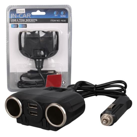 Olesson 1630 12-24V Çift USB Girişli 120W 80cm Kablolu 2’LI Araç Çakmak Çoklayıcı