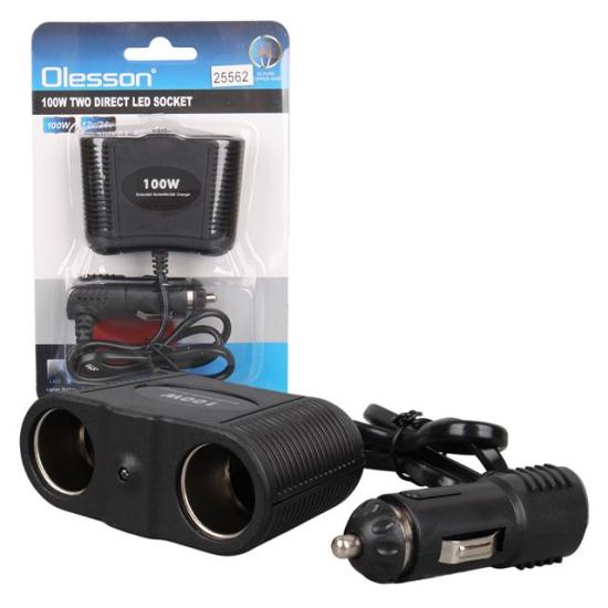 Olesson 1642 12-24V 100W 70cm Kablolu 2’li Araç Çakmak Çoklayıcı