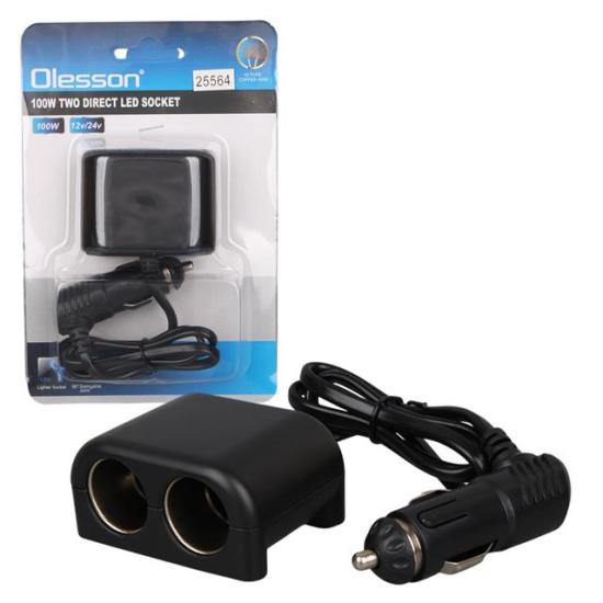 Olesson 1644 12-24V 100W 70cm Kablolu 2’LI Araç Çakmak Çoklayıcı