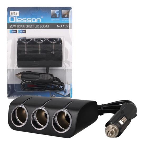Olesson 1521 12-24V 120W 80 CM Kablolu 3’LÜ Araç Çakmak Çoklayıcı