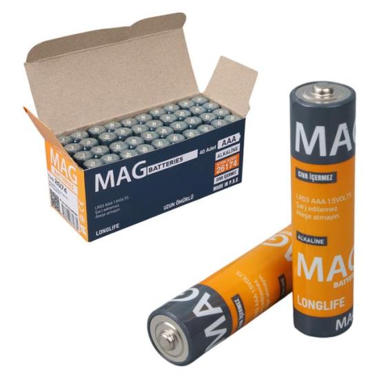 Mag Batteries MG-26174 Alkalin AAA 40’lı İnce Kalem Pil Kumanda Pili (AAA, LR03, AM-4)