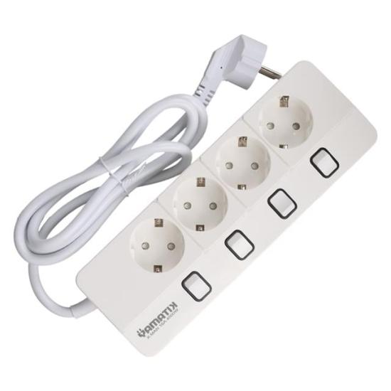 Yamatik X-MAN-104 A-CLASS 4’lü Ayrı Anahtarlı 2 Metre Akım Korumalı Grup Priz 1400 Joule