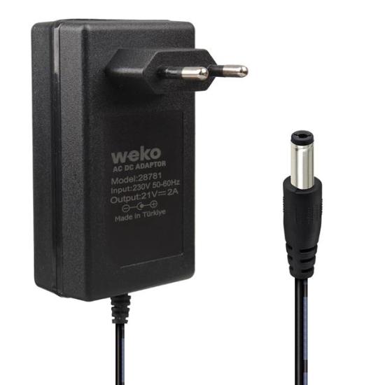 Weko 21 Volt - 2 Amper 5.5*2.5 Mm Uçlu Kırmızı Yeşil Ledli Priz Tipi Şarjlı Matkap Adaptörü