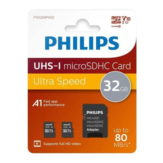 Philips FM32MP45D/00 32GB Class10 UHS-I U1 TF Adaptörlü Micro SDHC Hafıza Kartı (2’li Paket)