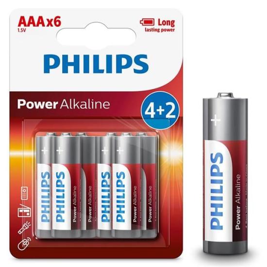 Philips LR03P6BP/10 LR03 Micro 1.5 Volt 4+2 Power Alkaline AAA İnce Kalem Pil (6’lı Paket)