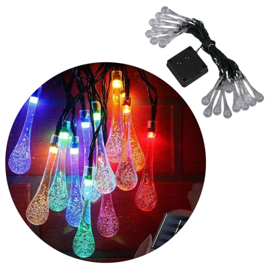 PowerMaster PM-29077 8 Modlu Solar 5M Renkli Su Damlası LED Zinciri - Su Geçirmez Bahçe ve Balkon Aydınlatması