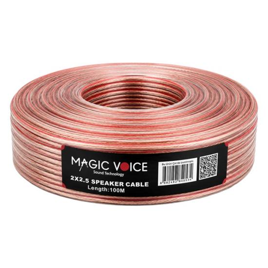 Magicvoice 2x2.50 Şeffaf Kırmızı Çizgili 100 Metre Hoparlör Kablosu