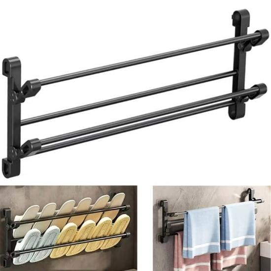 Sunup SN-30748 Siyah Duvara Monte 65 Cm Çok Amaçlı Pratik Terlik Ayakkabı Ve Havlu Düzenleyici