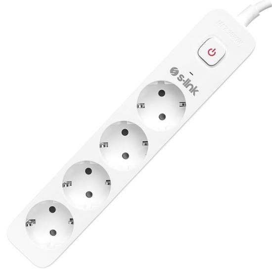 S-Link SPG401S Beyaz 1.5Mm Bakır 1.5 Metre Kablolu 750 Joule 4’lü Anahtarlı Akım Korumalı Priz