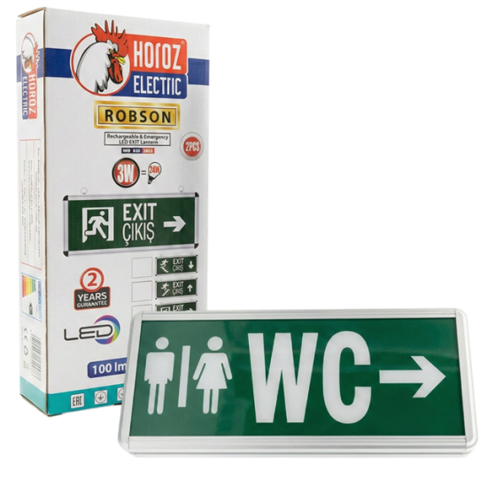 Horoz Robson 3W 160 Lümen Şarjlı WC Sağ Tuvalet Yön Levhası (2’li Paket)