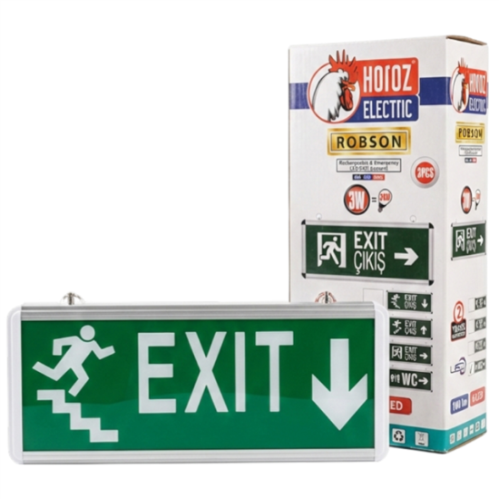 Horoz Robson 3W 160 Lümen Şarjlı Acil Merdiven Aşağı Çıkış Exit Levhası (2’li Paket)