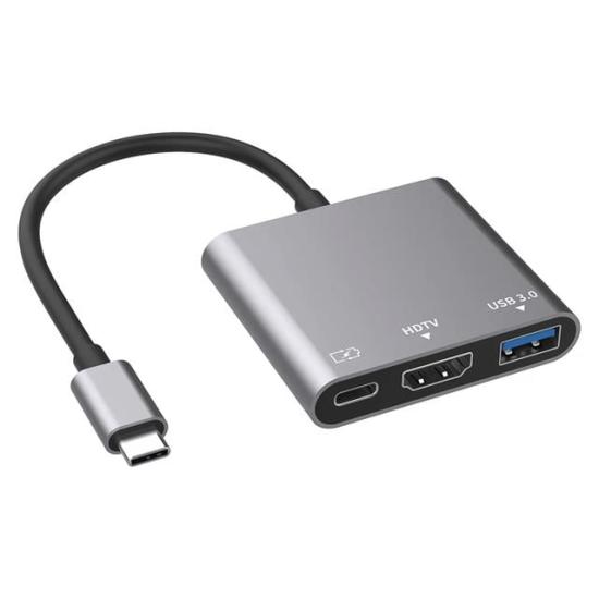 Enkado EKD-TP43 3’ü 1 Arada Type-C Hub Adaptör 4K HDMI USB3.0 ve PD Şarj Destekli Metal Dönüştürücü