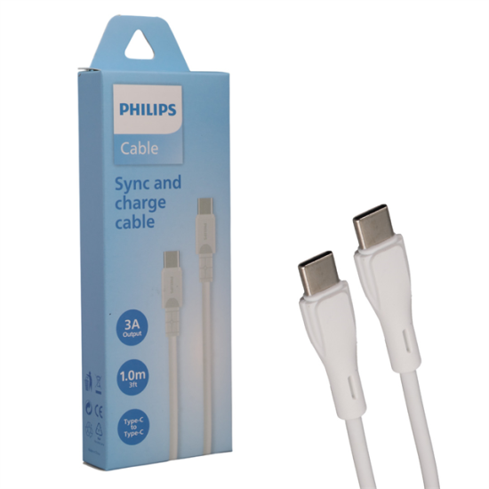 Philips DLC3001CW/70 Type-C to Type-C 3A 1 Metre Beyaz Hızlı Şarj ve Veri Kablosu