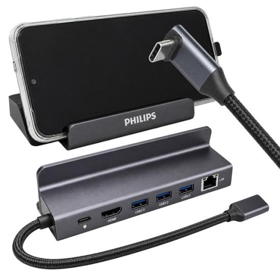 Philips SWR1691A/93 USB-C 6’sı 1 Arada Stand Tasarımlı Hub - 4K 60Hz HDMI, 1000Mbps LAN, 100W PD