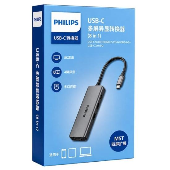 Philips SWR1602S/93 USB-C 8’i 1 Arada 8K DP + Dual 4K HDMI + VGA 100W PD Ultra Hub İstasyonu