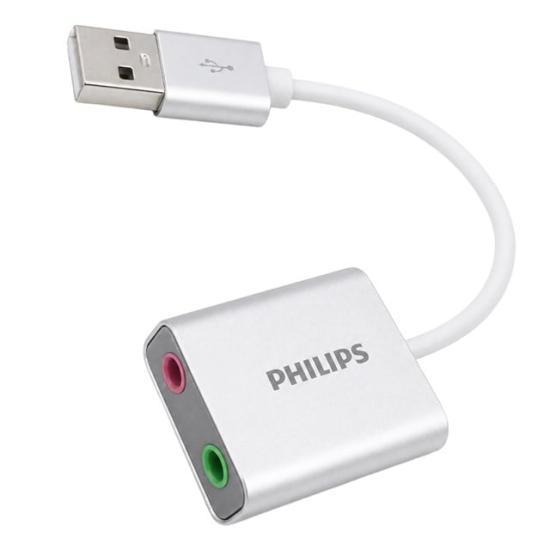 Philips SWR1656Y/93 USB Harici Stereo Ses Kartı Dönüştürücü Adaptör 3.5mm Mikrofon Hoparlör Çıkışlı