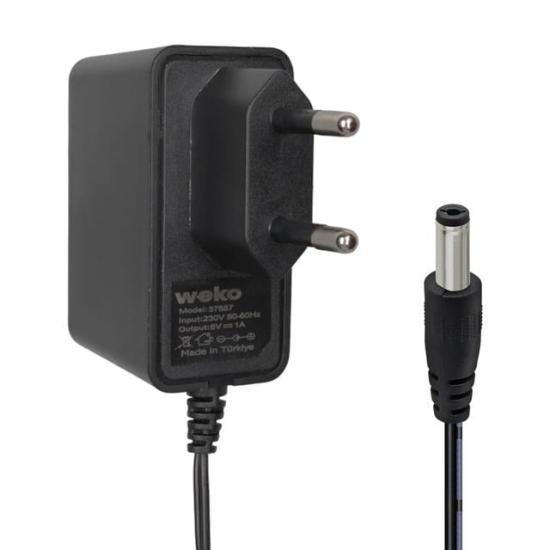 Weko WK-37857 Plastik Kasa 8 Volt - 1  Amper Yerli Üretim 5.5*2.5 Mm Uçlu Priz Tipi Adaptör