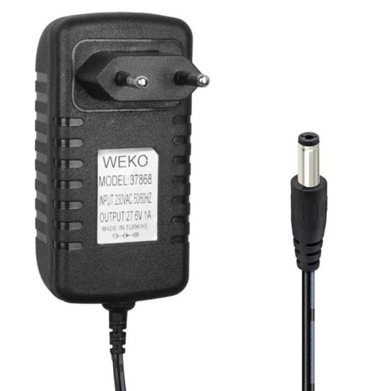 Weko WK-37868 27.6 Volt - 1 Amper 5.5*2.5 Uçlu  Ledli Yerli Üretim Priz Tipi Dikey Süpürge Şarj Adaptörü