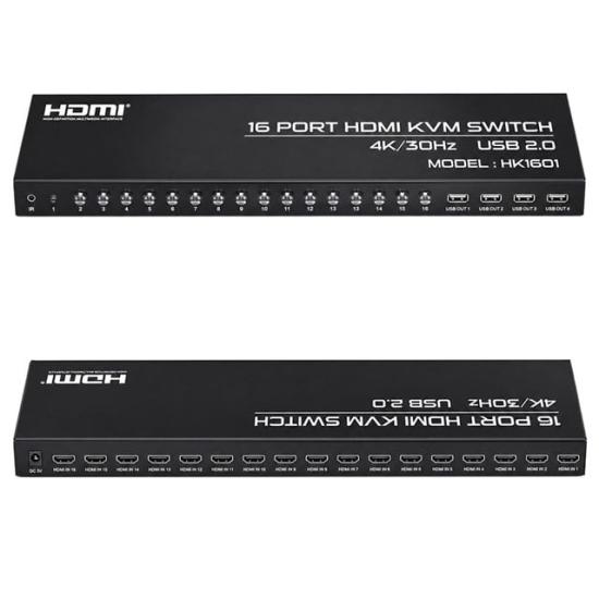 Powermaster HK1601 16 Port 4K 30HZ Video HDMI 2.0 Kvm Anahtarlı Kablolu Switch