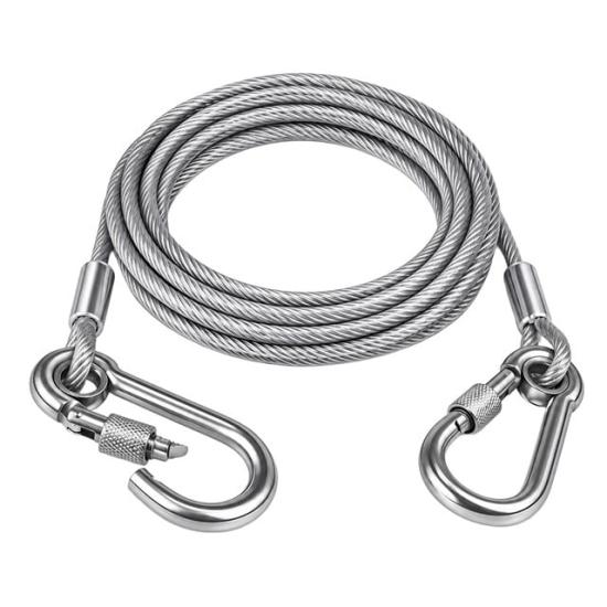 Sunup SN-38107 5 Metre Çelik Köpek Bağlama Halatı Kilitli Karabina PVC Kaplamalı