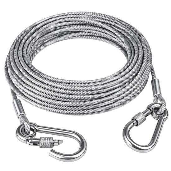 SUNUP SN-38108 10 Metre Çelik Köpek Bağlama Halatı Kilitli Karabina PVC Kaplamalı