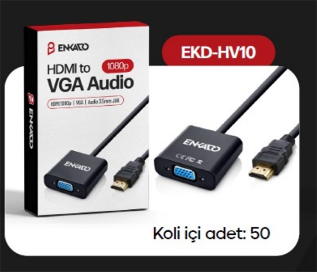 Enkado EKD-HV10 HDMI to VGA Aktif Çevirici Adaptör 3.5mm Ses Çıkışlı Full HD