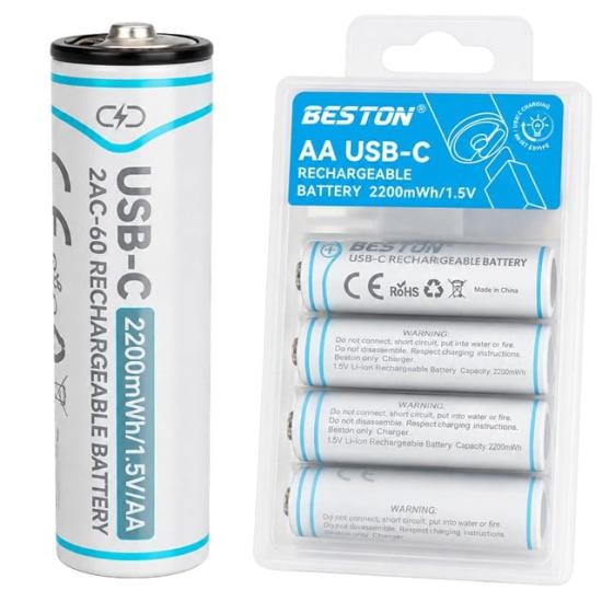 Beston 2AC-60 AA 1.5V 2200mWh Type-C Şarj Edilebilir 4’lü Li-Ion Lityum Kalem Pil Seti