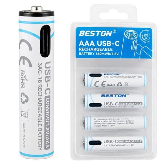 Beston 3AC-18 AAA 1.5V 660mWh Type-C Şarj Edilebilir 4’lü Li-Ion Lityum İnce Pil Seti