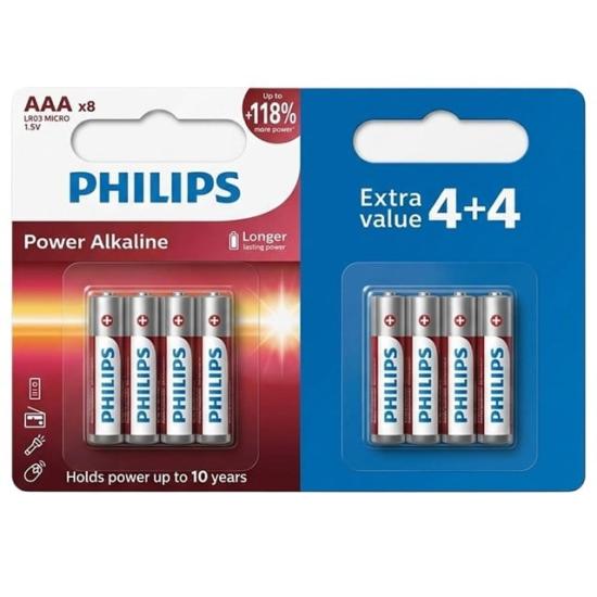 Philips Power Alkaline LR03P8BP/10 1.5V AAA İnce Kalem Pil (4+4) 8’li Paket