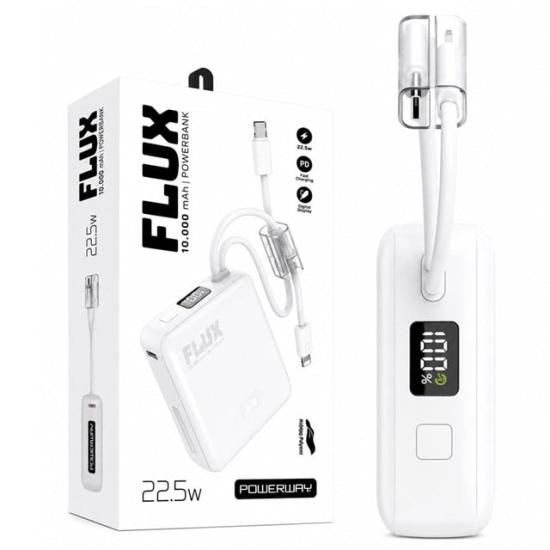 Powerway FLUX 10.000 mAh 22.5W Entegre Kablolu Hızlı Şarj Powerbank Beyaz