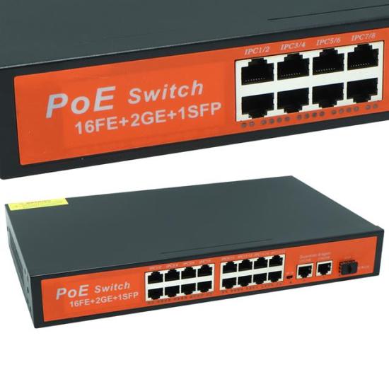PowerMaster Poe Gigabit Ethernet Switch 16 Port 3 Port/1000 Uplink 200 Watt 16FE+2GE+1SFP