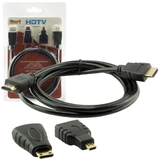 Powermaster PM-6285 Plastik 1.5 Metre  Siyah 3in1 Set HDMI Kablo  (HDMI+Micro HDMI+Mini HDMI)